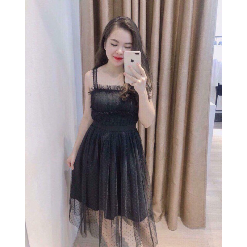 Đầm 2 dây công chúa phối voan sang chảnh