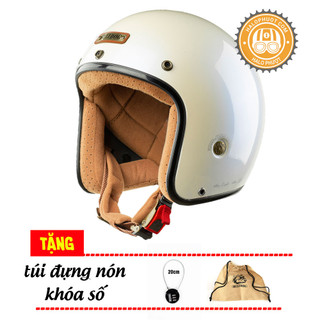 (Tặng khóa) Mũ bảo hiểm Bulldog Heli Siêu Nhẹ Trắng (Sợi thủy tinh)