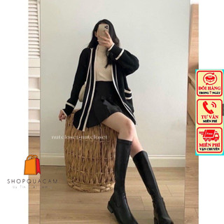 Áo Khoác Cardigan Tay Dài From Rộng Cổ V, Áo Không Khuy Phối Viền Đen Siêu Cá Tính Hàng Qccc Phù Hợp Mặc Đi Chơi Cam