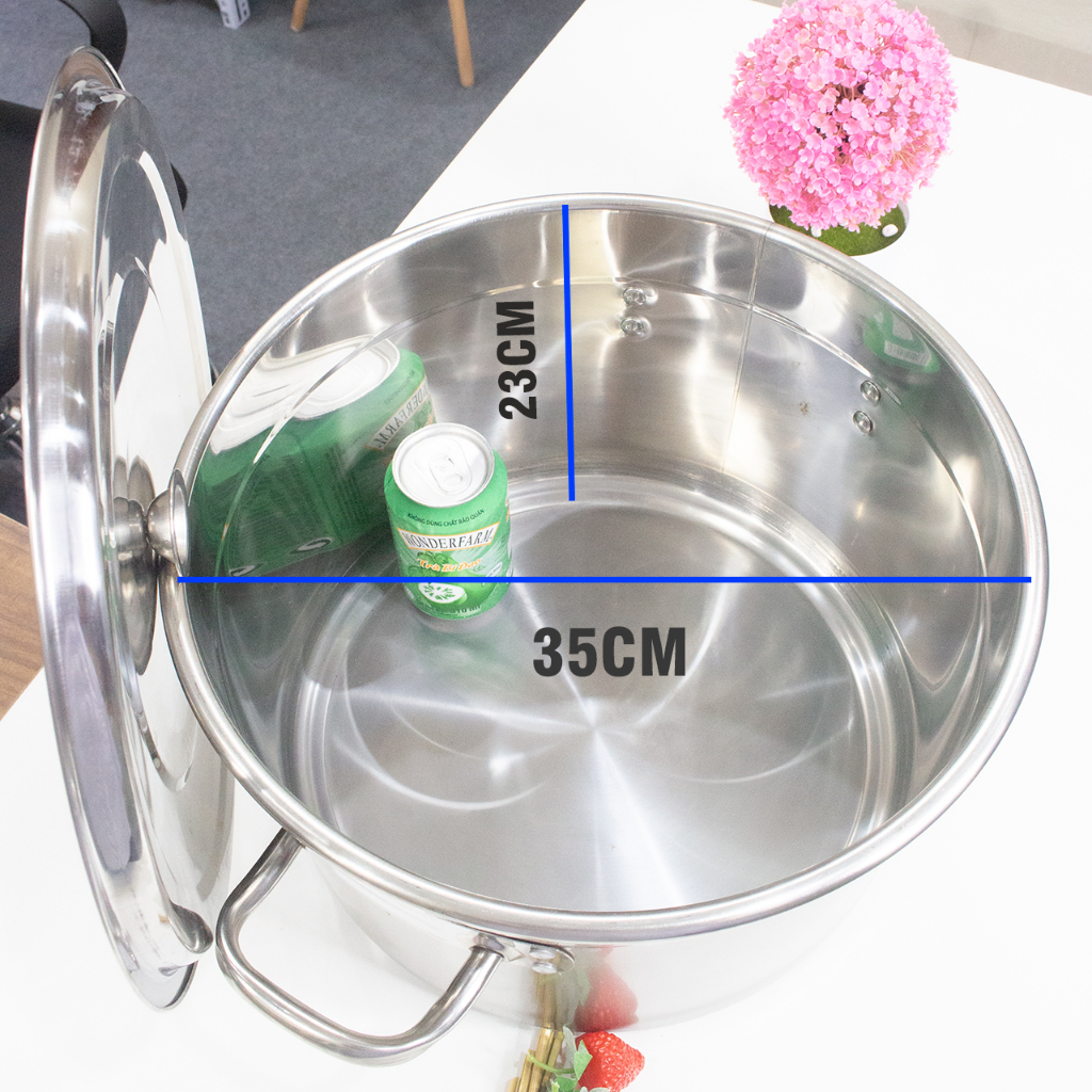 Nồi inox thấp 35cm đáy dày - 23L