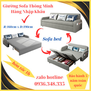 Giường Sofa Thông Minh Gấp Gọn Thành Ghế Có Ngăn Chứa Đồ Khung Thép Chịu Lực  : Kích Thước R1m60 x D1m90