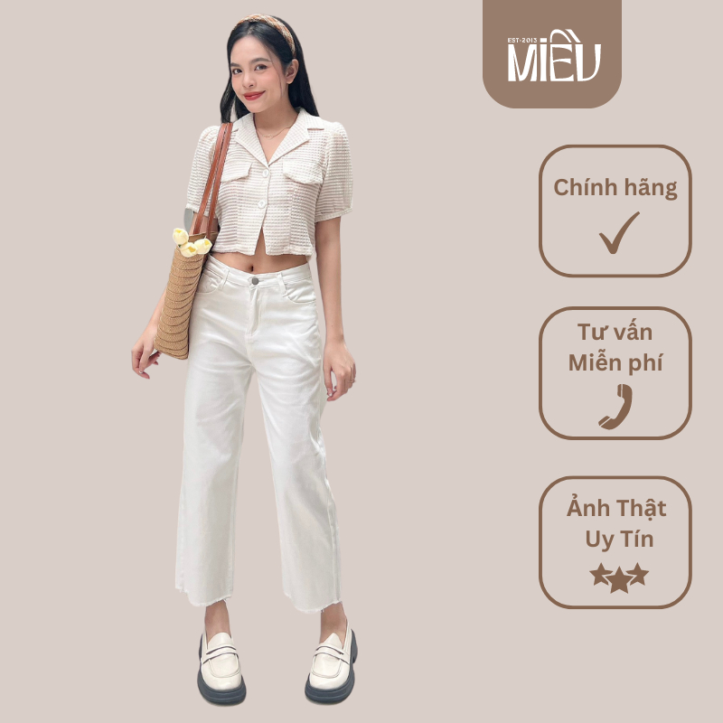 Quần Jeans lửng nữ màu trắng dễ thương Xavia Miều Est.2013