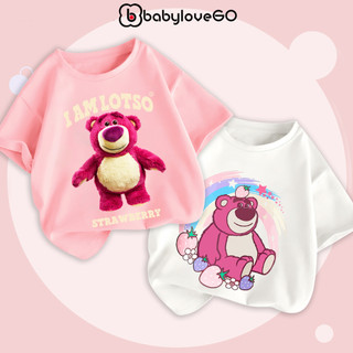 Áo thun bé gái BabyloveGO áo phông cộc tay chất cotton mềm mịn thoáng mát in hình gấu Lotso
