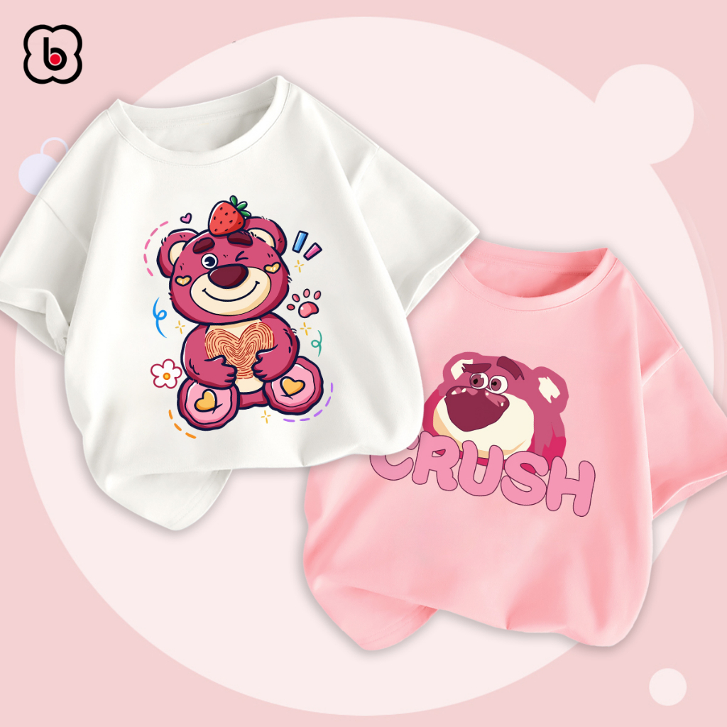Áo thun bé gái BabyloveGO áo phông cộc tay chất cotton mềm mịn thoáng mát in hình gấu Lotso