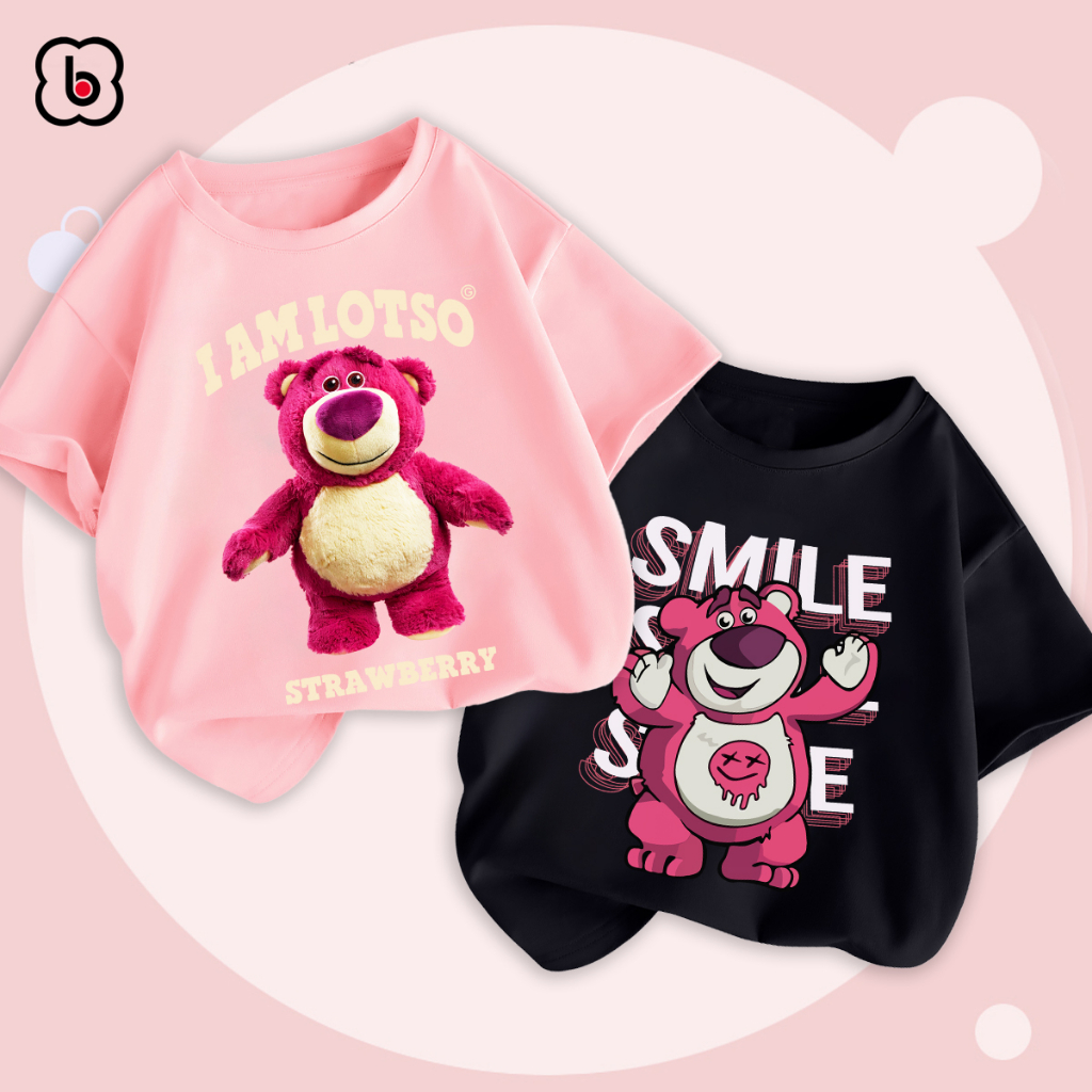 Áo thun bé gái BabyloveGO áo phông cộc tay chất cotton mềm mịn thoáng mát in hình gấu Lotso