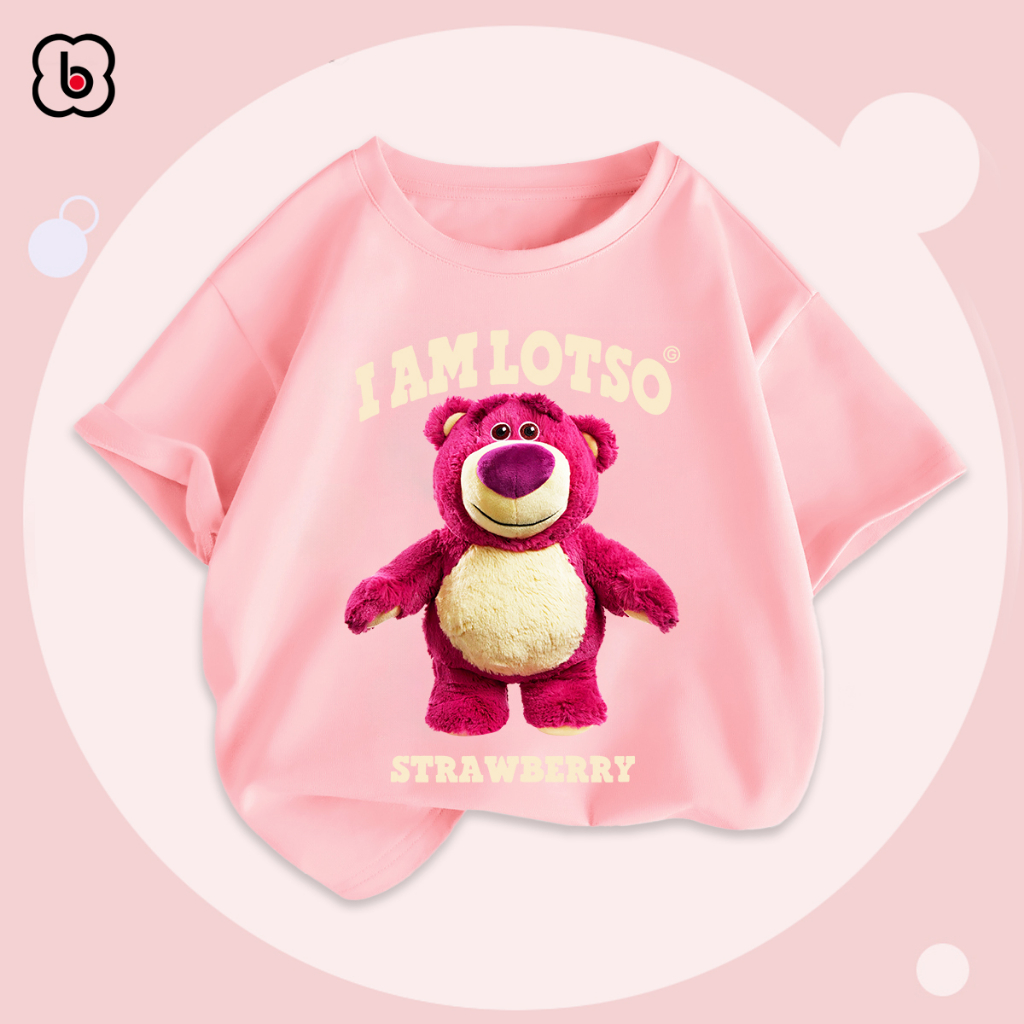 Áo thun bé gái BabyloveGO áo phông cộc tay chất cotton mềm mịn thoáng mát in hình gấu Lotso