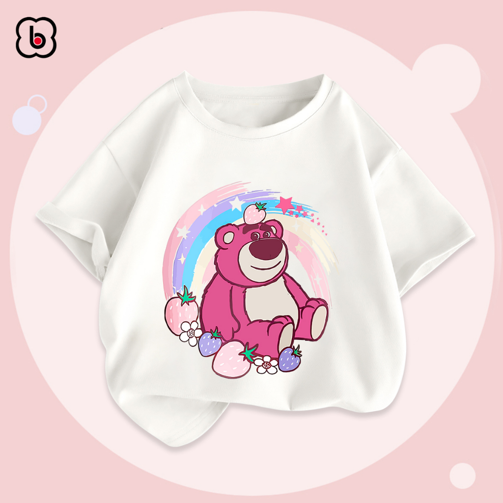 Áo thun bé gái BabyloveGO áo phông cộc tay chất cotton mềm mịn thoáng mát in hình gấu Lotso