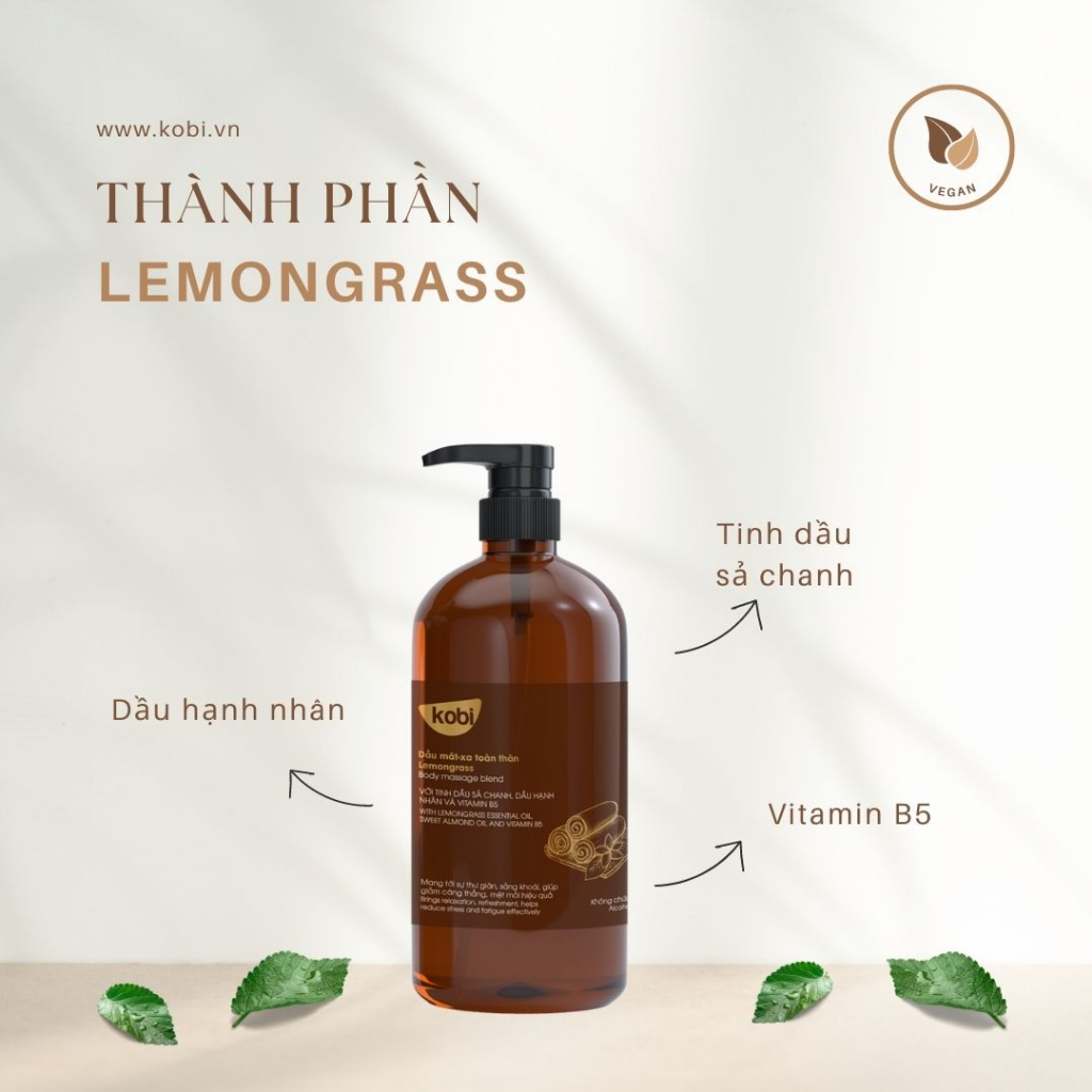 Dầu mát xa toàn thân Kobi Lemongrass body massage blend