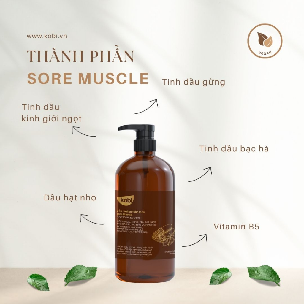 Dầu mát xa toàn thân Kobi Sore Muscle body massage blend