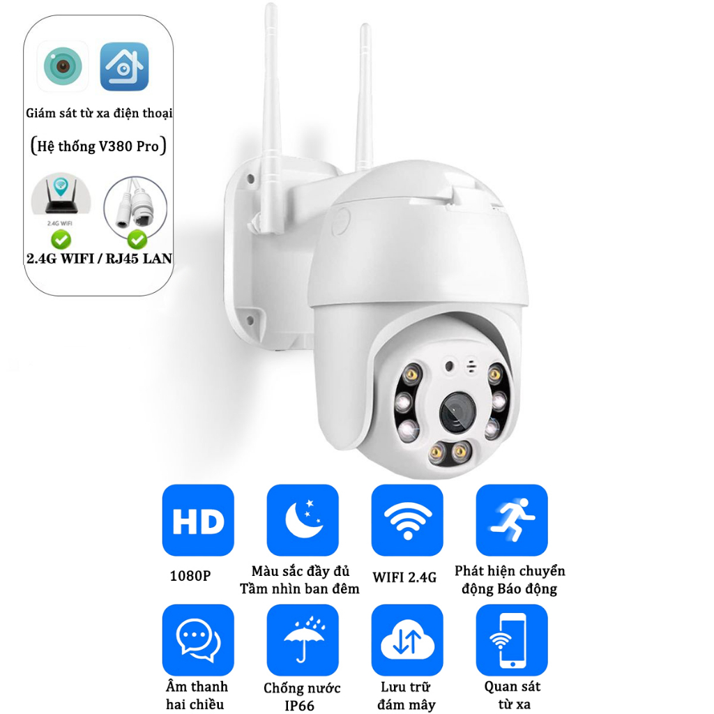 V380 PRO Bảo hành 3 năm Camera ngoài trời-xoay Full HD 360-chống mưa-ban đêm có màu