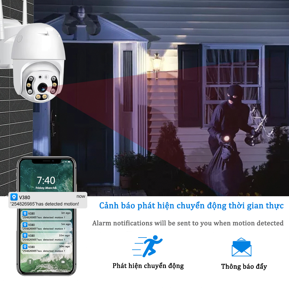 V380 PRO Bảo hành 3 năm Camera ngoài trời-xoay Full HD 360-chống mưa-ban đêm có màu