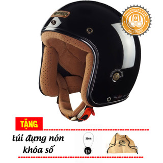 (Tặng khóa) Mũ bảo hiểm Bulldog Heli Siêu Nhẹ Đen bóng (Sợi thủy tinh)