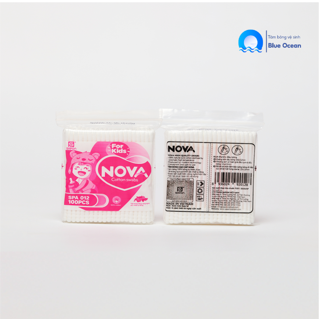 Tăm bông ngoáy tai trẻ em NOVA thân nhựa TB01-012 túi 100 que