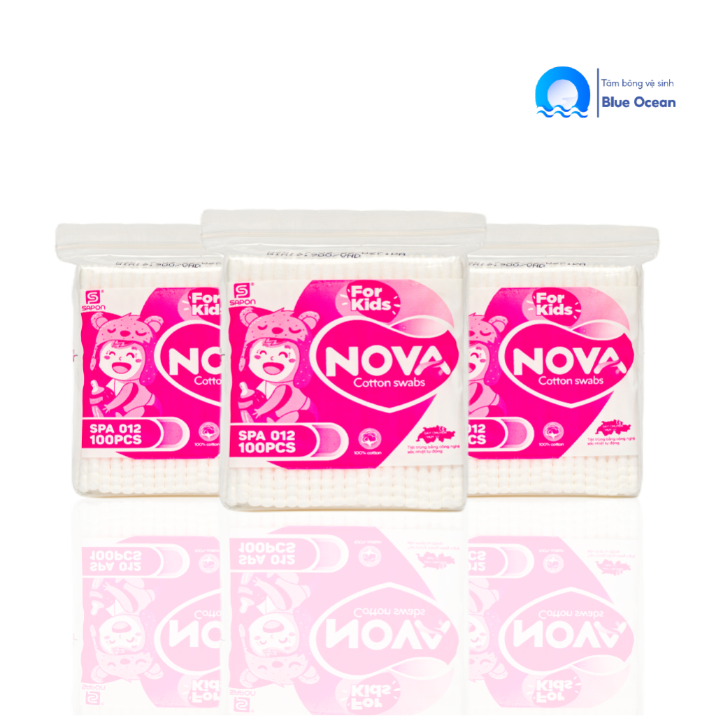 Tăm bông ngoáy tai trẻ em NOVA thân nhựa TB01-012 túi 100 que