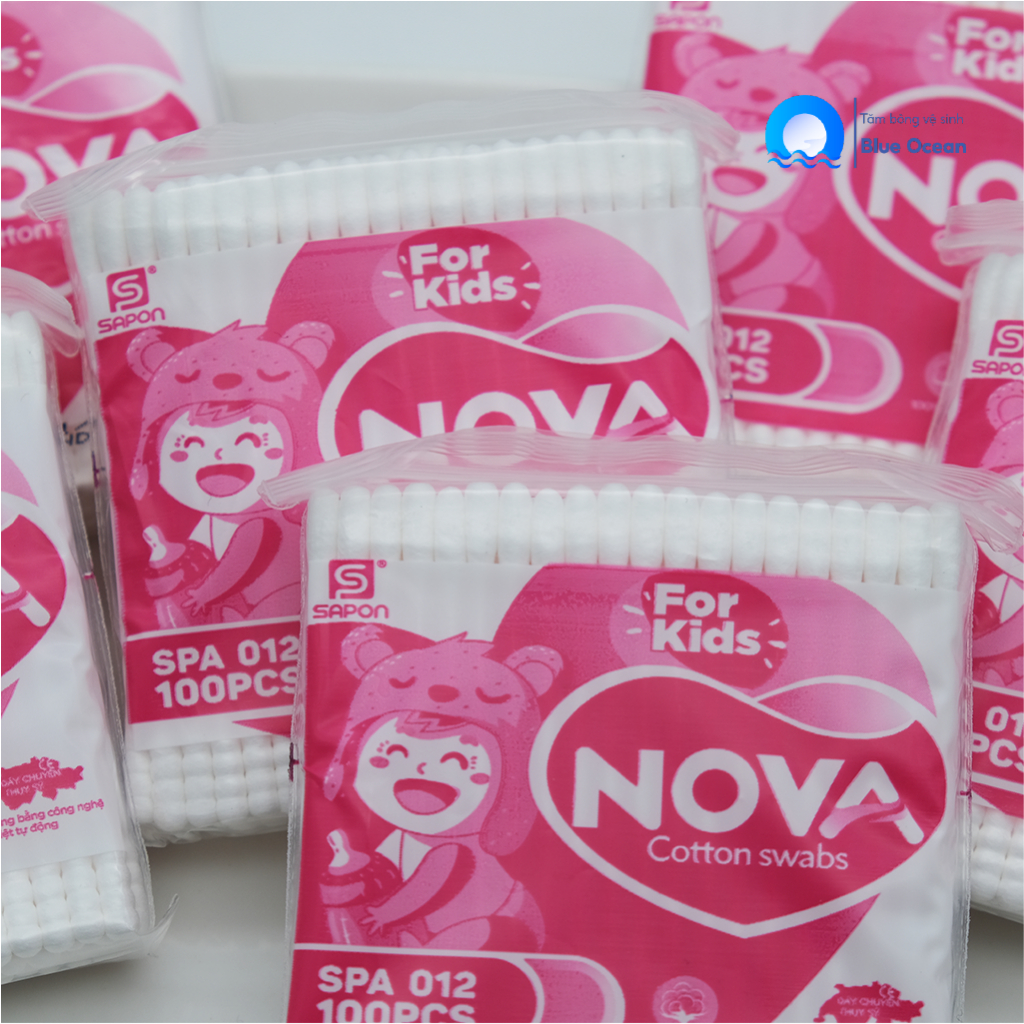Tăm bông ngoáy tai trẻ em NOVA thân nhựa TB01-012 túi 100 que