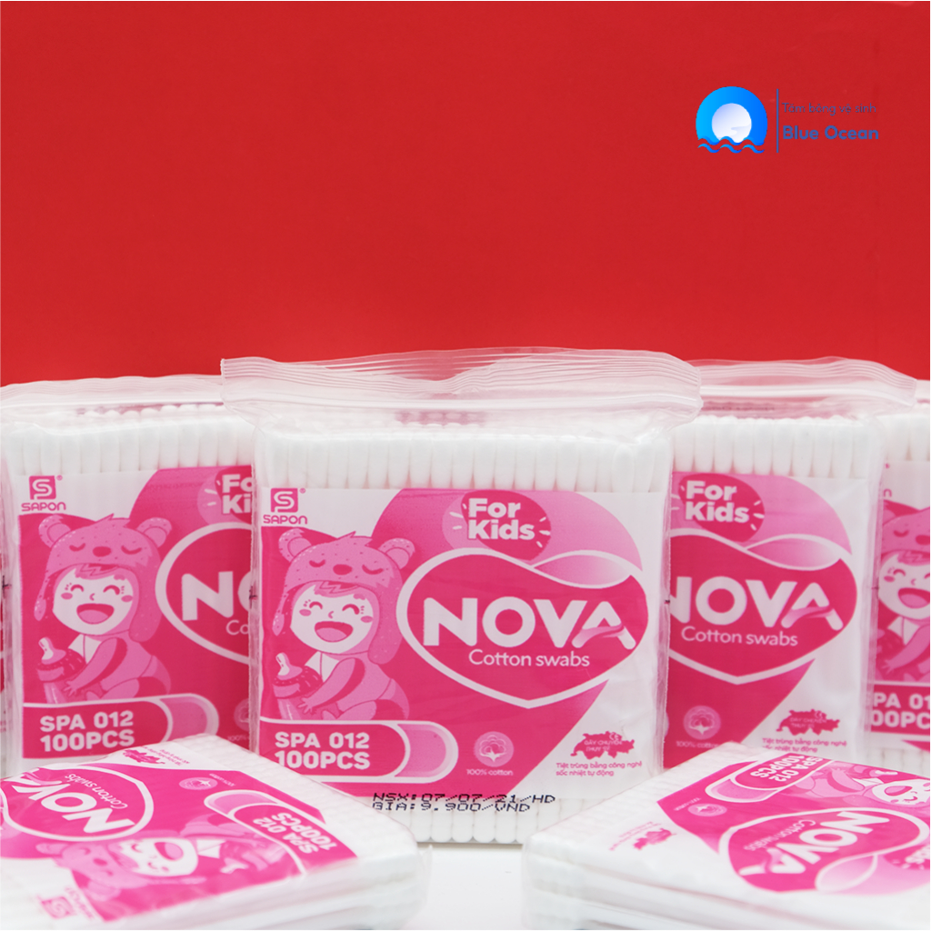 Tăm bông ngoáy tai trẻ em NOVA thân nhựa TB01-012 túi 100 que