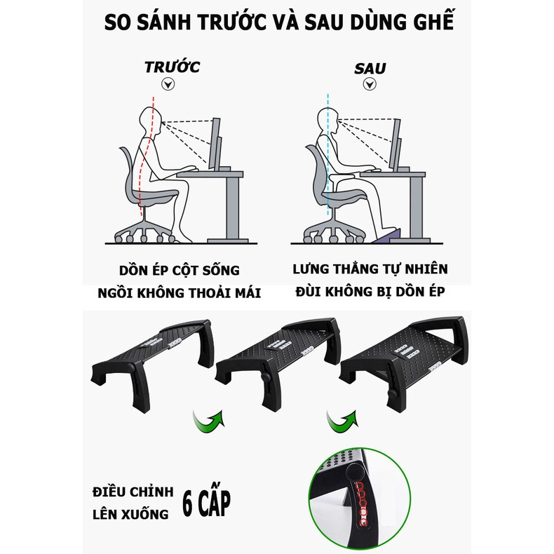 Ghế gác chân công thái học Việt Nam Cecila giúp massage thư giãn, tăng tuần hoàn máu, chống tê chân cho dân văn phòng