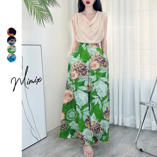Set bộ nữ quần suôn ống rộng dài kèm áo cổ đổ thời trang MIMIX CL5240