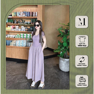 Set váy tiểu thư, set đồ nữ sang chảnh áo nhún eo màu tím mộng mơ cực xinh Mei Store ST10672
