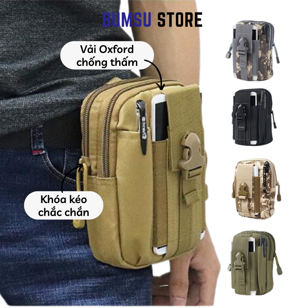 Túi đeo hông đi phượt vải 600D Oxford dày dặn chống thấm, túi đeo thắt lưng