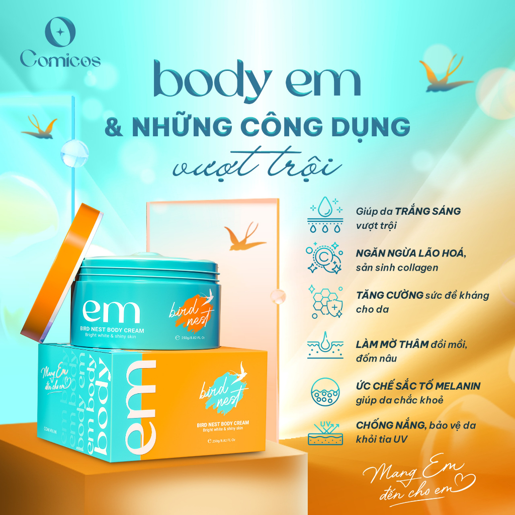 Body Em - Kem Body Dưỡng Trắng COMICOS, thẩm thấu nhanh, không nhờn rít dưỡng thể 250gram