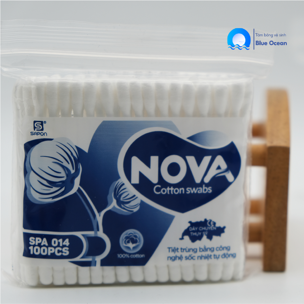 Tăm bông ngoáy tai người lớn NOVA thân nhựa TB01-014 túi 100 que