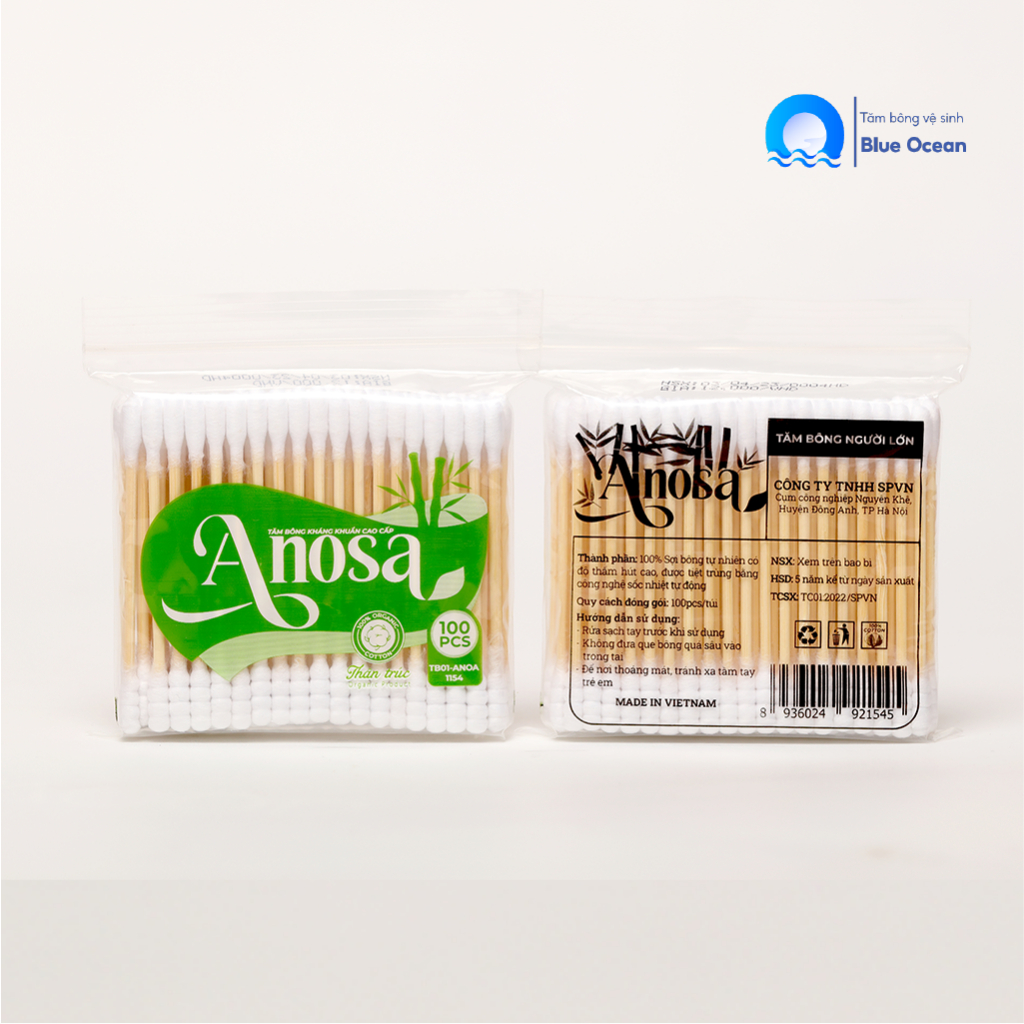Tăm bông ngoáy tai người lớn ANOSA thân trúc TB01-154 túi 100 que