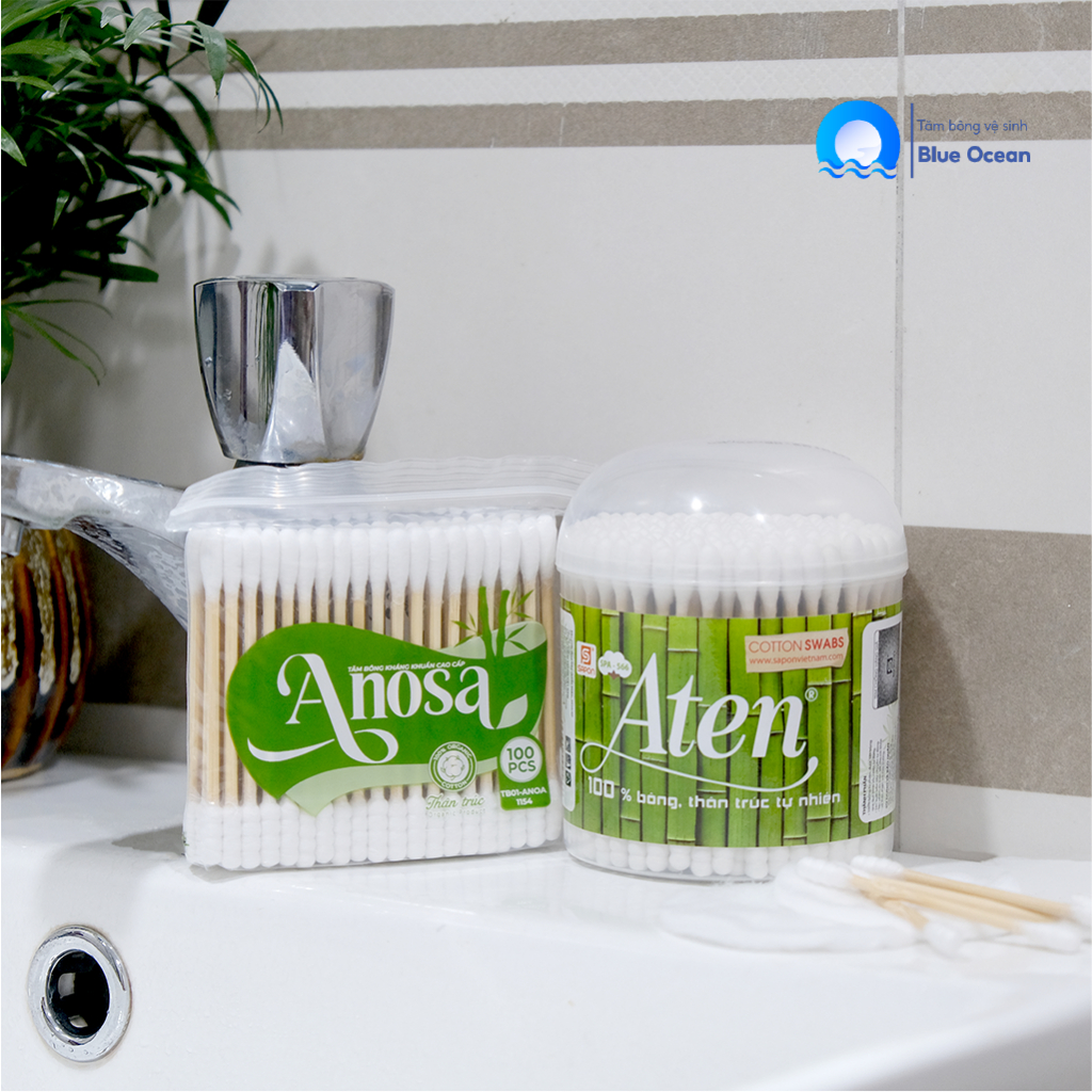 Tăm bông ngoáy tai người lớn ANOSA thân trúc TB01-154 túi 100 que
