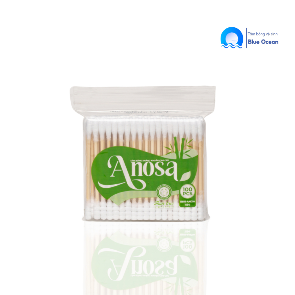 Tăm bông ngoáy tai người lớn ANOSA thân trúc TB01-154 túi 100 que