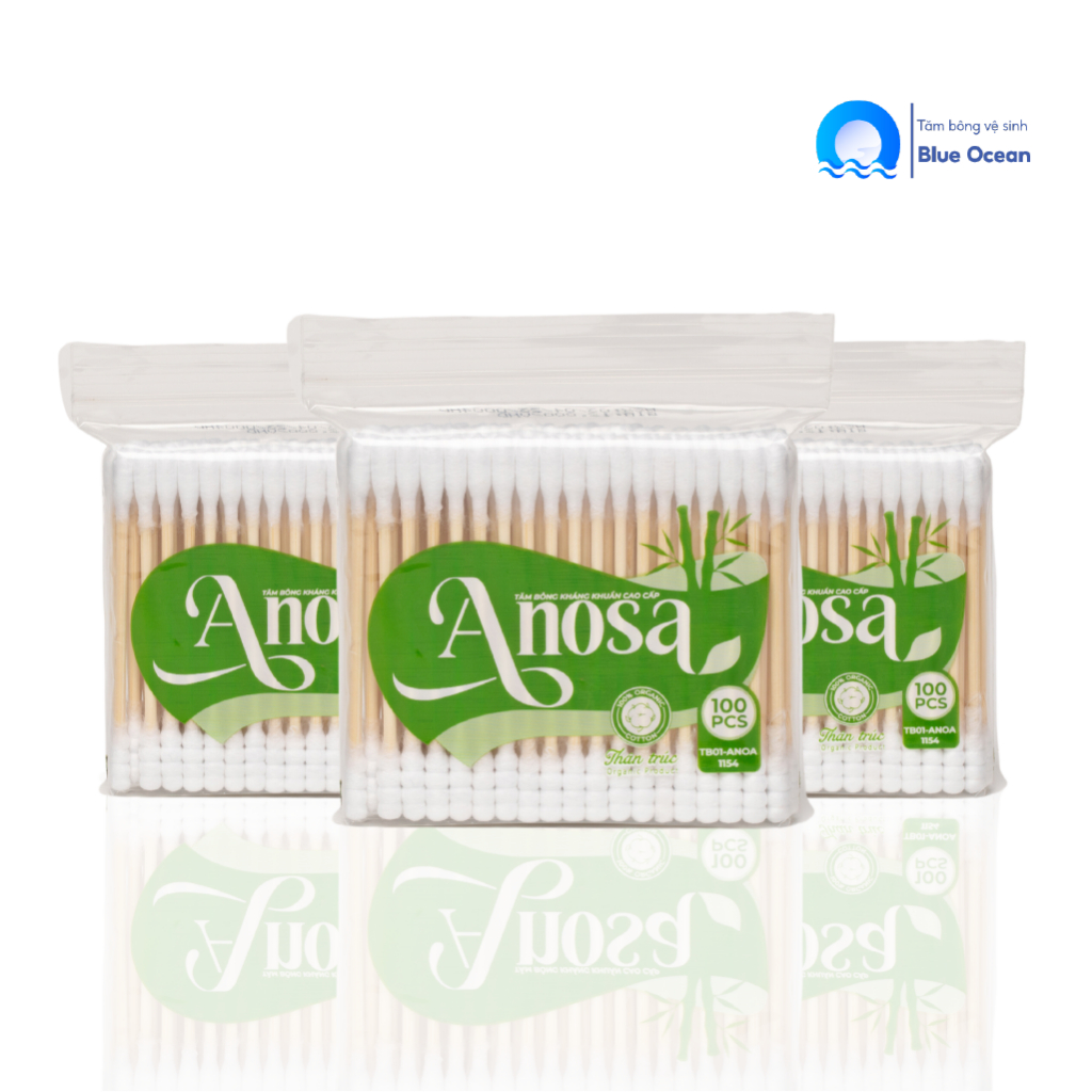 Tăm bông ngoáy tai người lớn ANOSA thân trúc TB01-154 túi 100 que