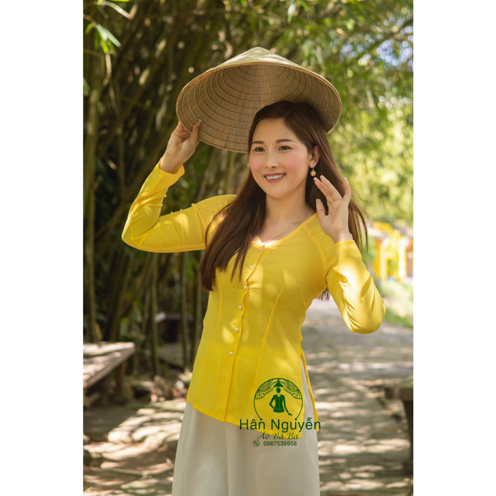 Áo Bà Ba Voan Cổ Tim Kèm Quần - Hân Nguyễn Áo Bà Ba