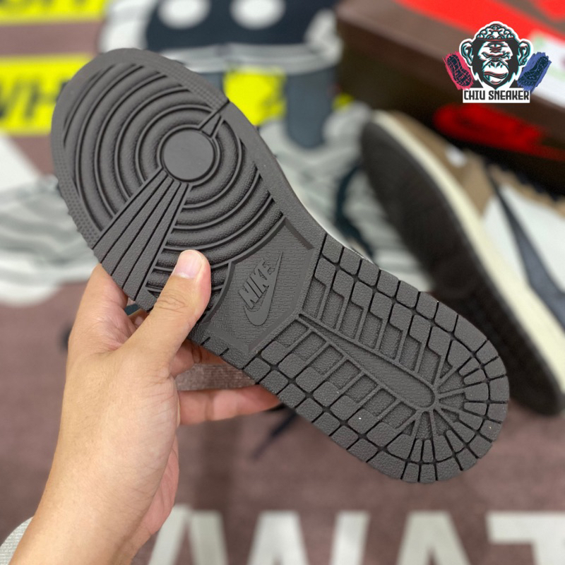 Giày sneaker nam nữ Jordan 1 high travis scott nâu phiên bản cao cấp da lộn giày Jordan cổ cao nâu