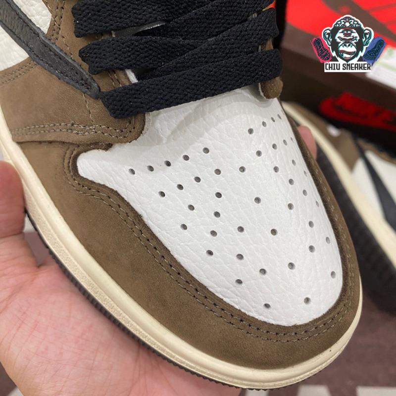 Giày sneaker nam nữ Jordan 1 high travis scott nâu phiên bản cao cấp da lộn giày Jordan cổ cao nâu