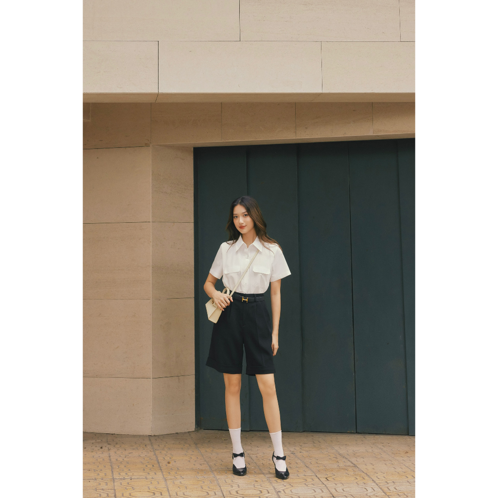 BSSM28 Áo Basic cotton trắng 2 túi hộp