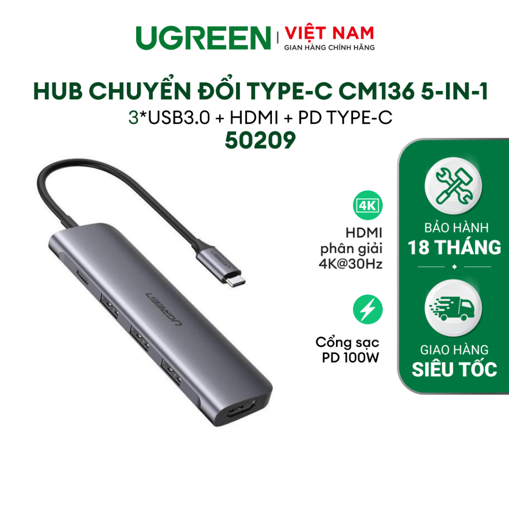 Bộ chuyển đổi đa năng UGREEN CM121 CM212 CM417 cho các thiết bị máy tính điện thoại hỗ trợ USB type C