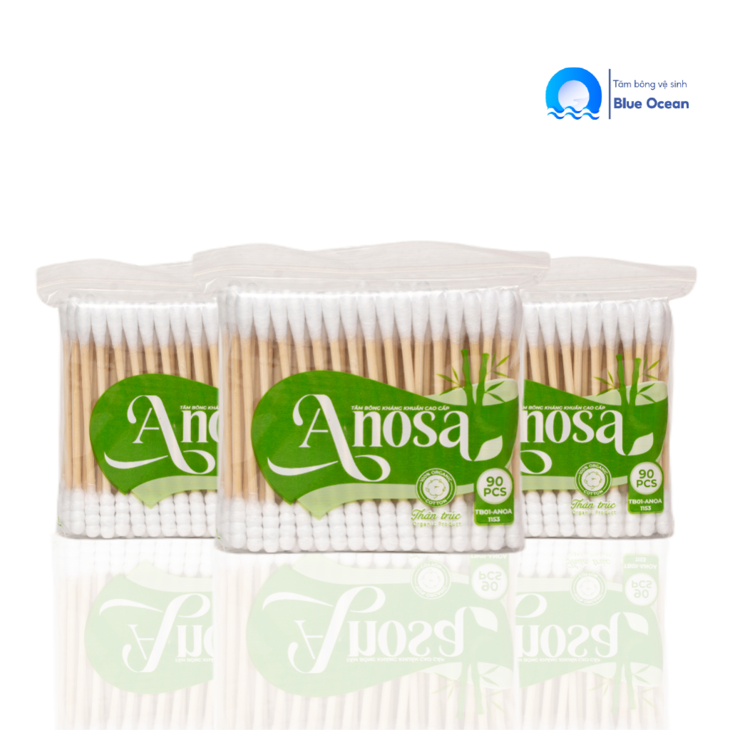 Tăm bông ngoáy tai gỗ người lớn ANOSA thân trúc TB01-153 túi 90 que