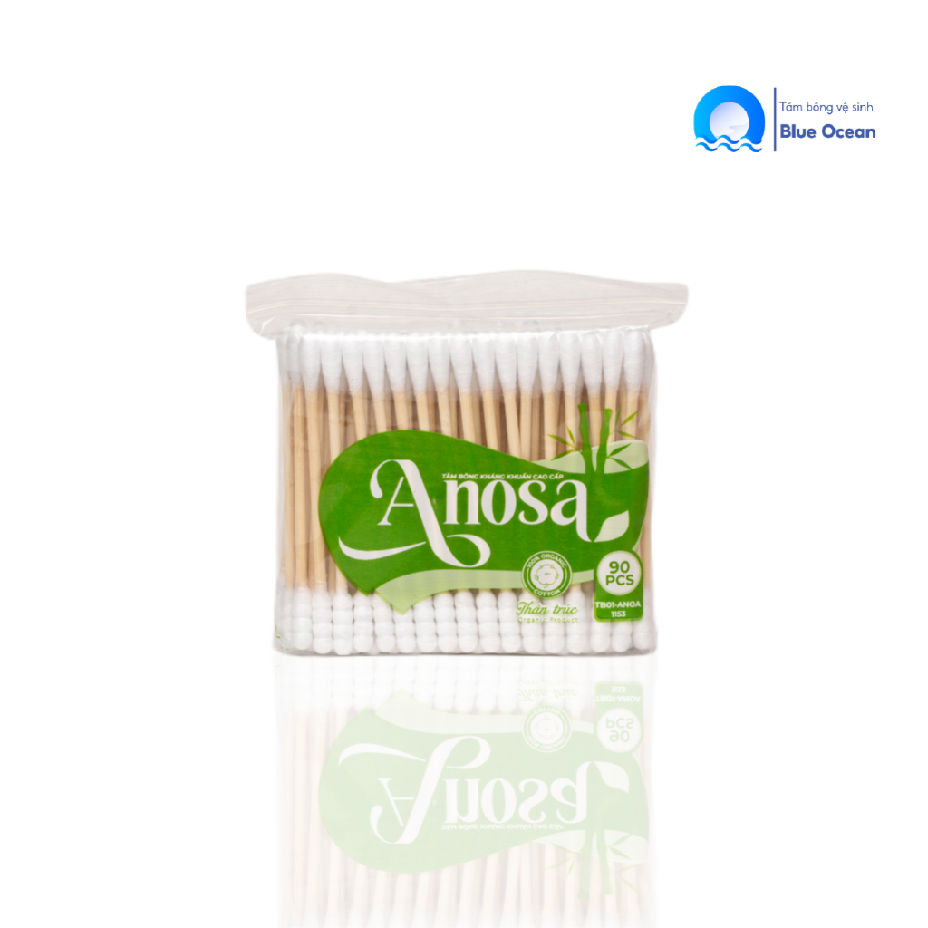 Tăm bông ngoáy tai gỗ người lớn ANOSA thân trúc TB01-153 túi 90 que