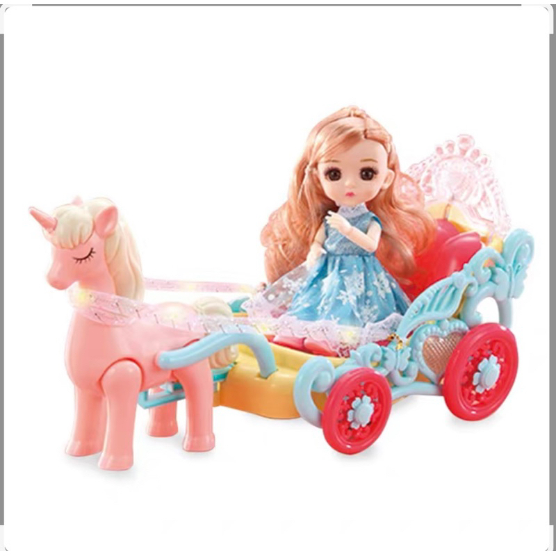 Ngựa Pony Kéo Xe Búp Bê Công Chúa Phát Đèn Nhạc Vui Nhộn