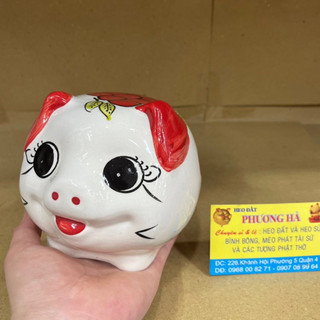 Ống heo sứ mini size to màu trắng hoạ tiết ngẫu nhiên cute 13cm * 11cm