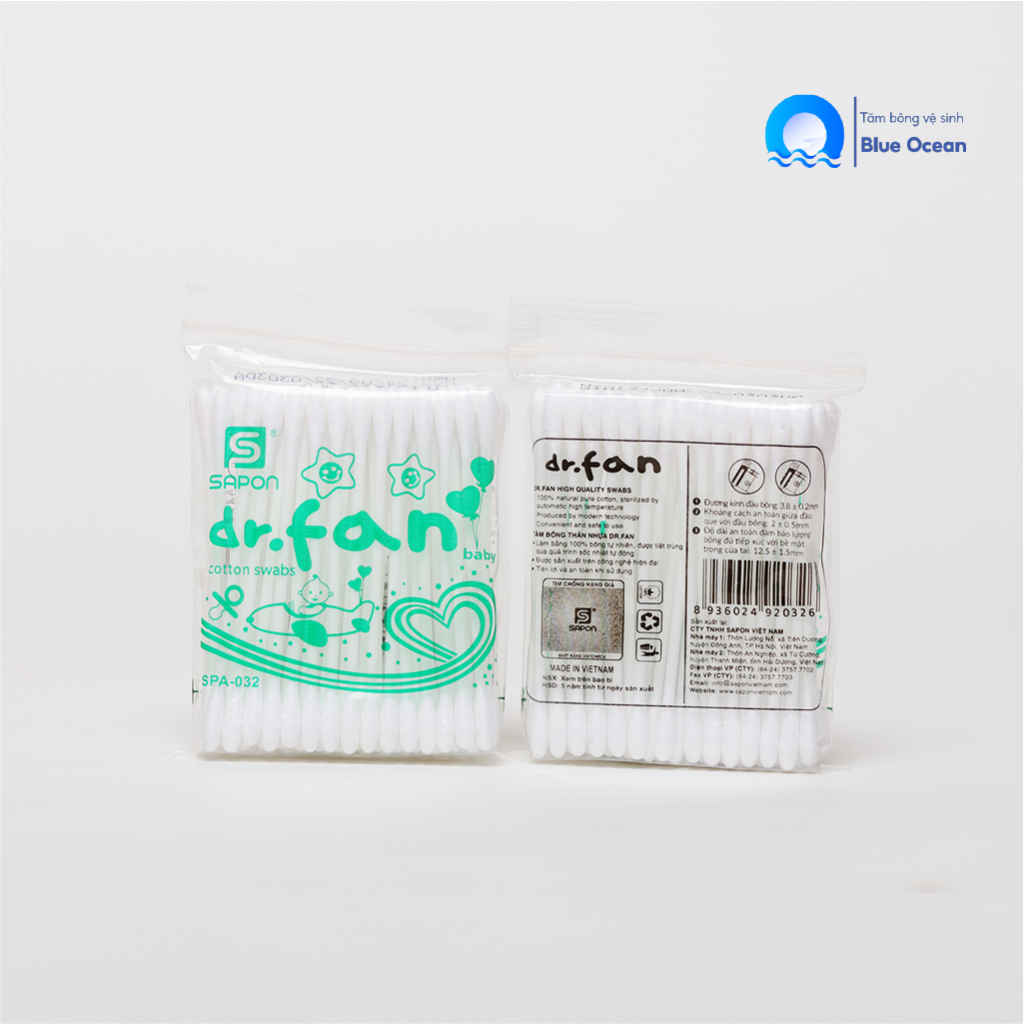Tăm bông ngoáy tai trẻ em DR.FAN thân nhựa TB01-032 túi 60 que