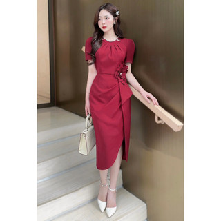 Đầm Đỏ Dự Tiệc Thiết Kế MAY V345 Chất Liệu Chéo Hàn - Váy Đỏ Dự Tiệc Thiết Kế Thanh Lịch Chuẩn MAY