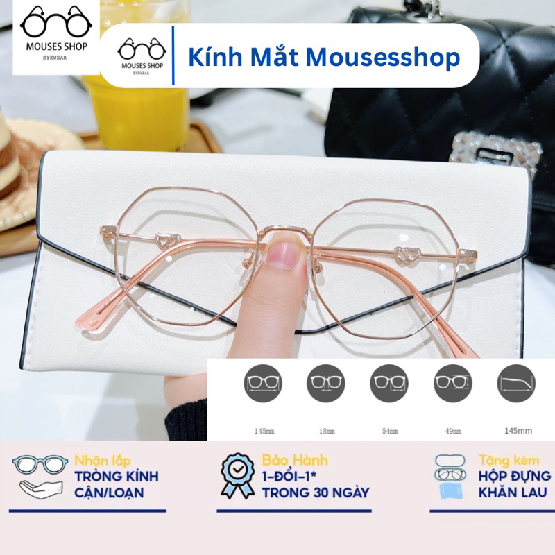 Gọng kính cận nam nữ Mousesshop chất liệu kim loại mắt đa giác thanh mảnh 2959