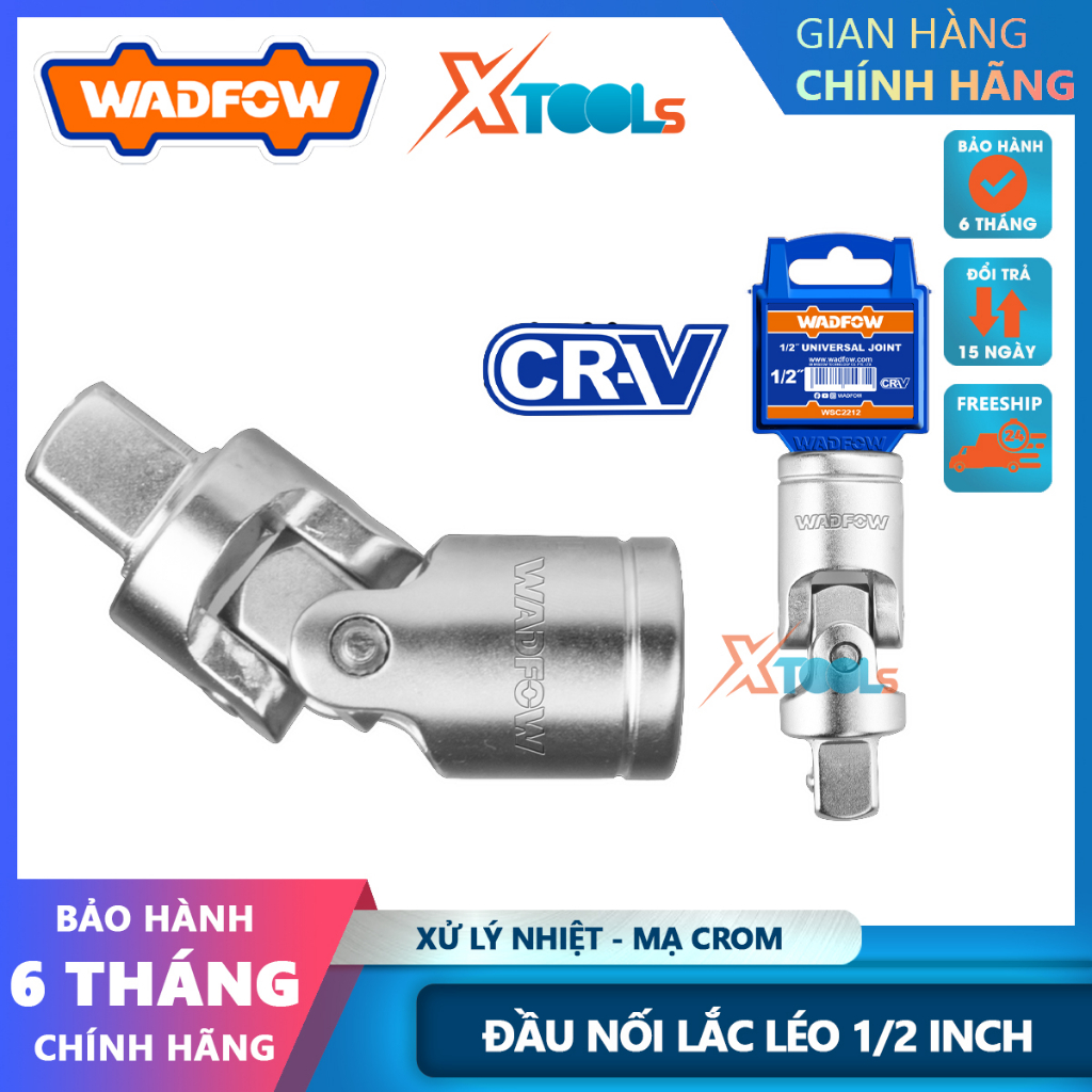 Đầu nối lắc léo 1/2 inch WADFOW WSC2212, sử dụng chất liệu 50BV30 mạ crom xử lý nhiệt tốt để kết nối cần tuýp, đầu tuýp