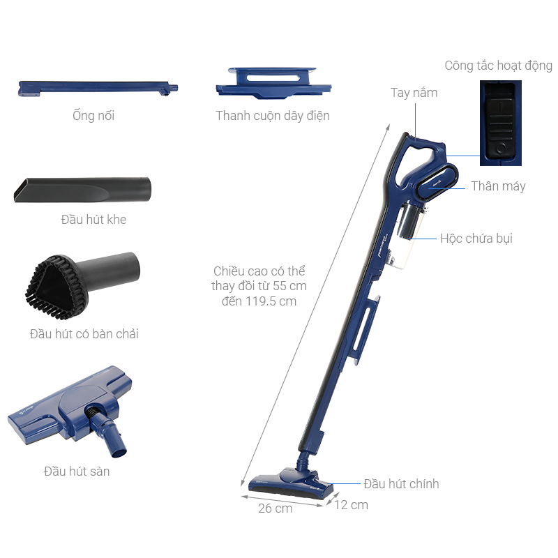 Máy hút bụi cầm tay D..ee..r.ma DEM - DX810 công suất 600W, lực hút mạnh 15000Pa