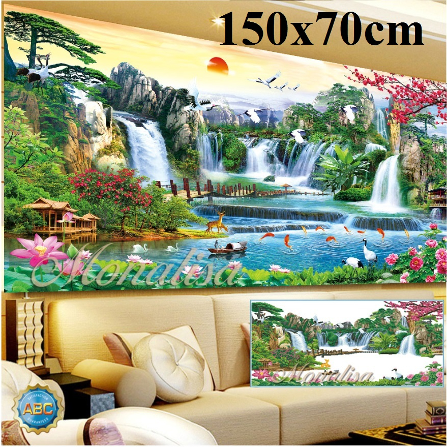 Tranh đính đá phong cảnh Lưu thủy sinh tài Y8069 Y8070 Y8071