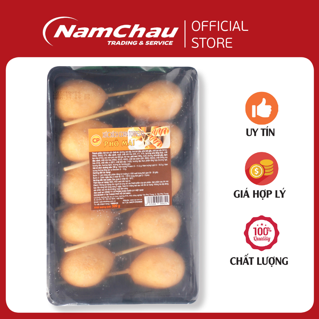Xúc xích Corn Torpedo phomai CP khay 500gr chiên giòn thơm ngon tiện lợi [giao hàng hỏa tốc HN]