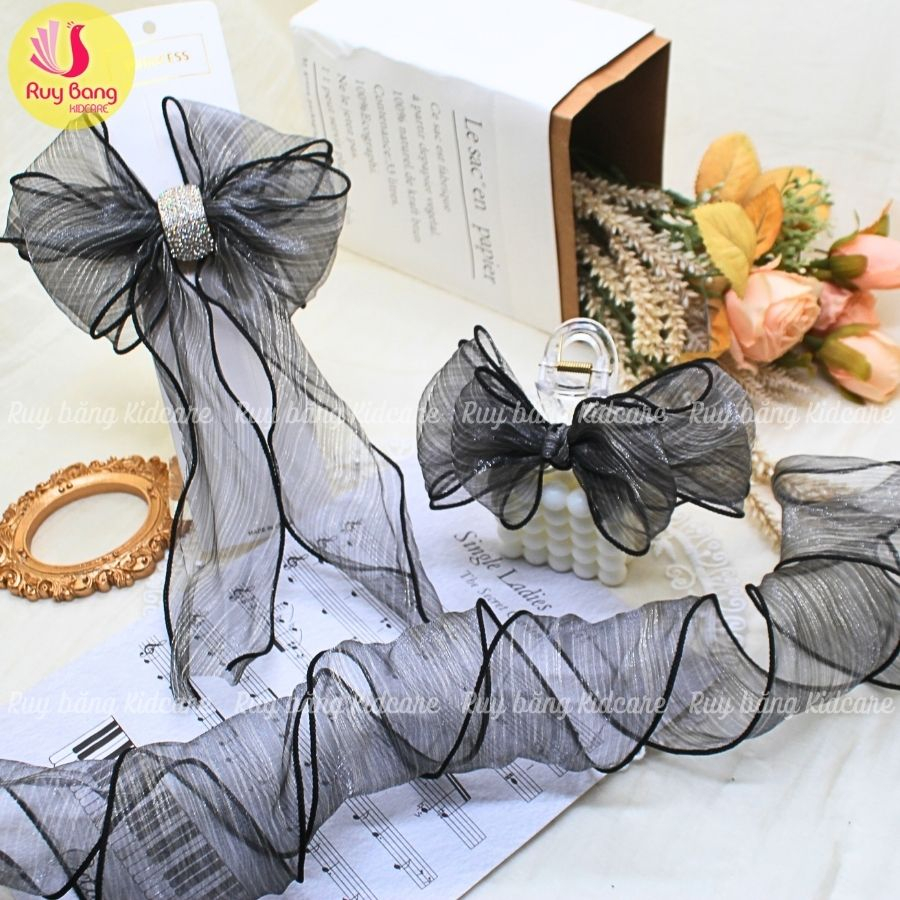 Ruy băng voan xước viền lượn sóng 6cm dùng làm nơ kẹp tóc, nơ trang trí...