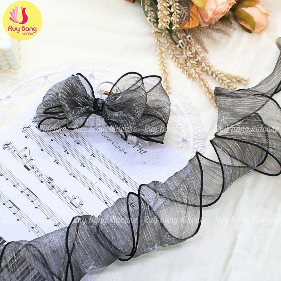 Ruy băng voan xước viền lượn sóng 6cm dùng làm nơ kẹp tóc, nơ trang trí...