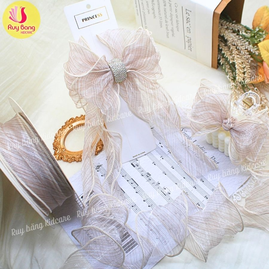 Ruy băng voan xước viền lượn sóng 6cm dùng làm nơ kẹp tóc, nơ trang trí...