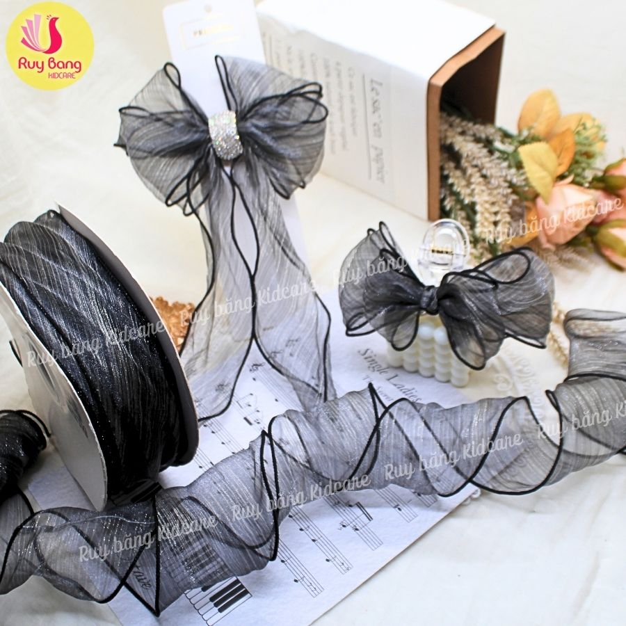 Ruy băng voan xước viền lượn sóng 6cm dùng làm nơ kẹp tóc, nơ trang trí...